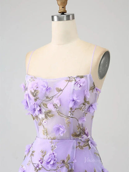 Lavender Flower Blossom Prom Dresses Spaghetti Strap Floral Formal Dresses FD3805-prom dresses 2025 -Viniodress-Lavender-Custom Size-