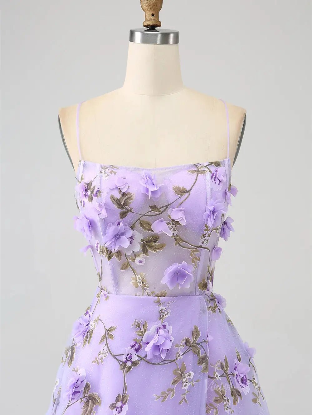 Lavender Flower Blossom Prom Dresses Spaghetti Strap Floral Formal Dresses FD3805-prom dresses 2025 -Viniodress-Lavender-Custom Size-