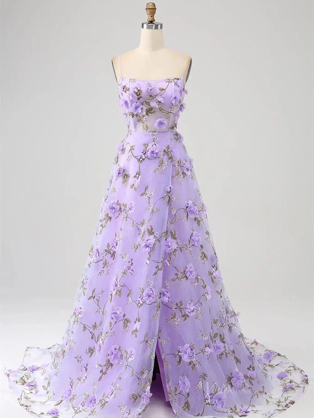 Lavender Flower Blossom Prom Dresses Spaghetti Strap Floral Formal Dresses FD3805-prom dresses 2025 -Viniodress-Lavender-Custom Size-