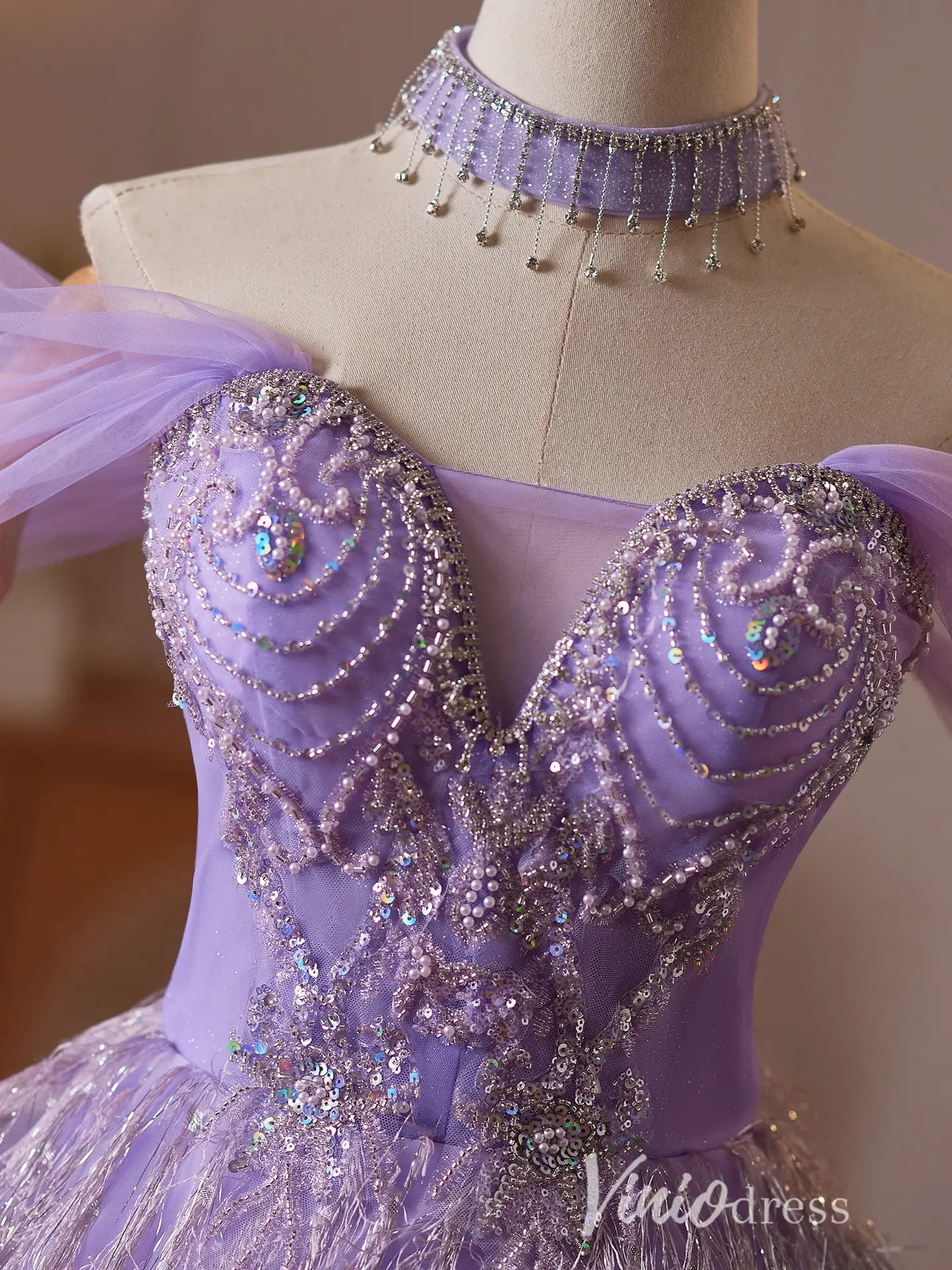 Lavender Glitter Fringe Hoco Dress with Beaded Bodice Viniodress Lavender Glitter Fringe Hoco Dress with Beaded Bodice Viniodress