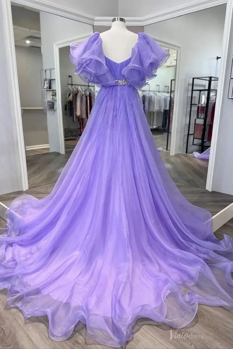 strapless open back dress Lavender High-Low Organza Pageant Gown with Puff Sleeves – PG017 –  Viniodress
