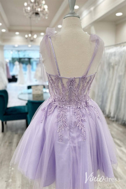 Lavender Lace Applique Homecoming Dresses Lace Applique Sheer Graduation Dress SD1655-Homecoming Dresses 2025 -Viniodress-Lavender-Custom Size-