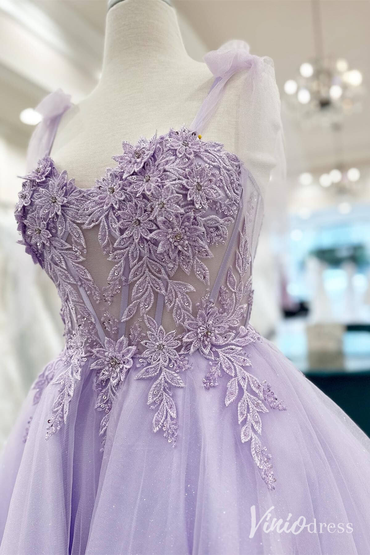 Lavender Lace Applique Homecoming Dresses Lace Applique Sheer Graduation Dress SD1655-Homecoming Dresses 2025 -Viniodress-Lavender-Custom Size-