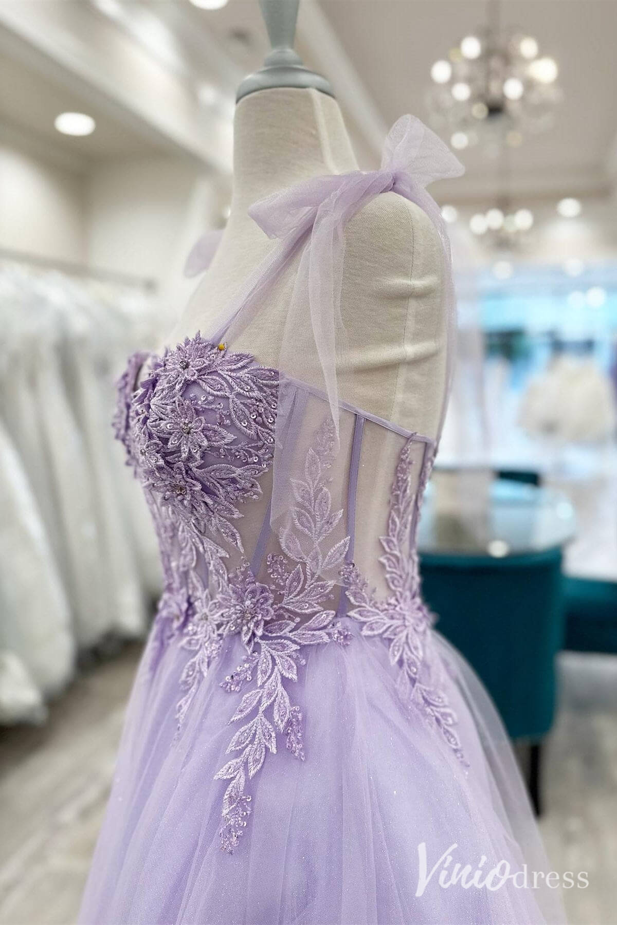 Lavender Lace Applique Homecoming Dresses Lace Applique Sheer Graduation Dress SD1655-Homecoming Dresses 2025 -Viniodress-Lavender-Custom Size-