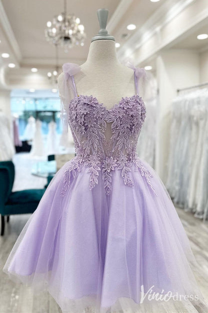 Lavender Lace Applique Homecoming Dresses Lace Applique Sheer Graduation Dress SD1655-Homecoming Dresses 2025 -Viniodress-Lavender-Custom Size-