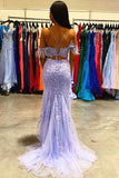 Lavender Lace Applique Mermaid Prom Dresses Spaghetti Strap Feather FD4098-prom dresses-Viniodress-Viniodress