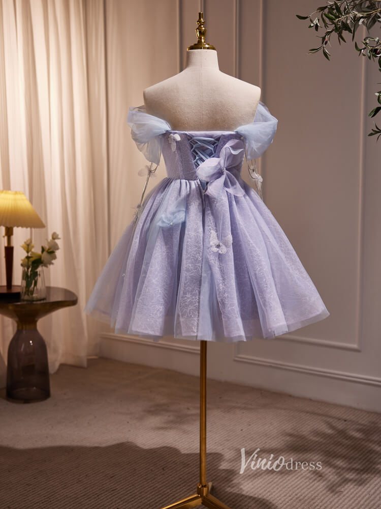 Lavender Lace Homecoming Dresses Butterfly Short Graduation Dress BJ00 Viniodress Lavender Lace Homecoming Dresses Butterfly Short Graduation Dress BJ00 Viniodress