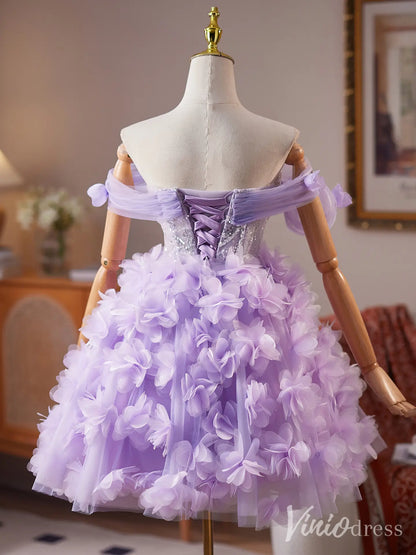 Lavender Off-Shoulder Homecoming Dress with Sparkly Corset Bodice and 3D Floral Tulle Skirt – BJ082-Homecoming Dresses 2025 -Viniodress-Lavender-Custom Size-