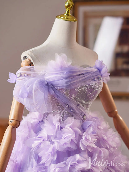 Lavender Off-Shoulder Homecoming Dress with Sparkly Corset Bodice and 3D Floral Tulle Skirt – BJ082-Homecoming Dresses 2025 -Viniodress-Lavender-Custom Size-