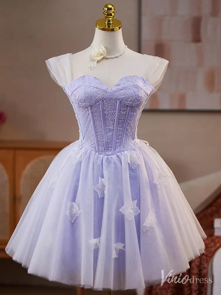 Lavender Off-Shoulder Lace Homecoming Dress with Floral Appliqués – BJ079-prom dresses 2025 -Viniodress-Lavender-Custom Size-