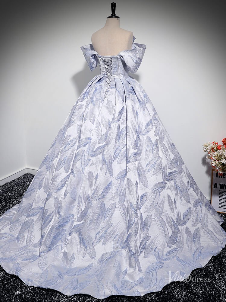 Lavender Off the Shoulder 3D Flower Prom Ball Gown with Overskirt Jacquard Quinceanera Dresses BG032-prom dresses 2025 -Viniodress-Lavender-Custom Size-
