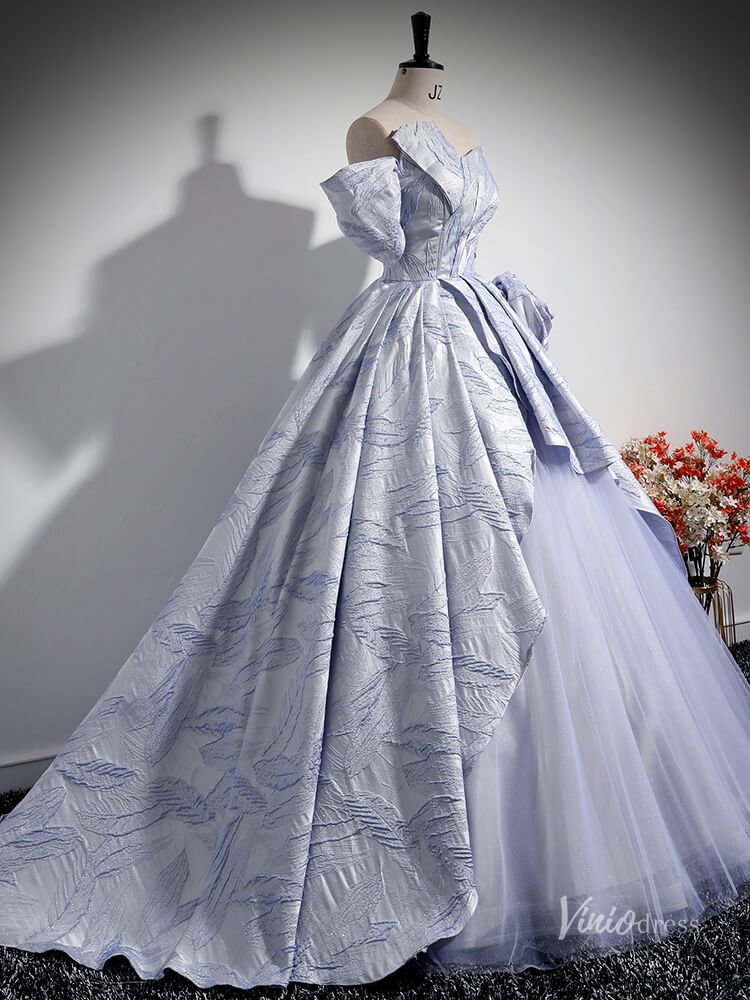 Lavender Off the Shoulder 3D Flower Prom Ball Gown with Overskirt Jacquard Quinceanera Dresses BG032-prom dresses 2025 -Viniodress-Lavender-Custom Size-