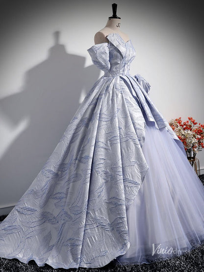 Lavender Off the Shoulder 3D Flower Prom Ball Gown with Overskirt Jacquard Quinceanera Dresses BG032-prom dresses 2025 -Viniodress-Lavender-Custom Size-
