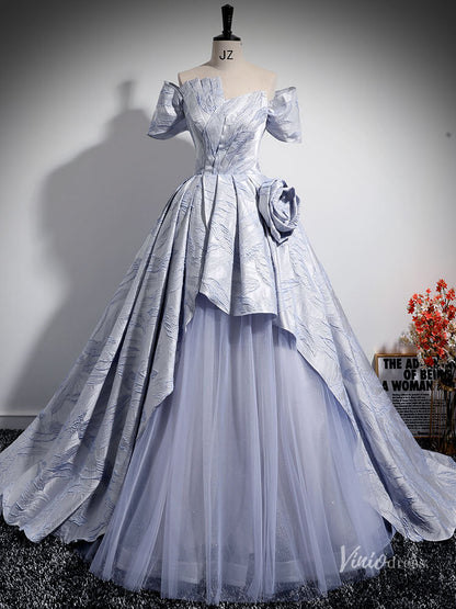 Lavender Off the Shoulder 3D Flower Prom Ball Gown with Overskirt Jacquard Quinceanera Dresses BG032-prom dresses 2025 -Viniodress-Lavender-Custom Size-