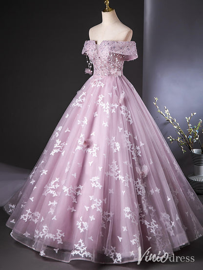 Lavender Off the Shoulder Quinceanera Dresses Lace Applique Ball Gown AD1380-prom dresses 2025 -Viniodress-Pink-Custom Size-