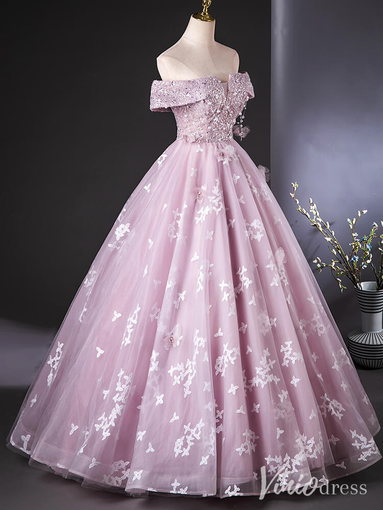 Lavender Off the Shoulder Quinceanera Dresses Lace Applique Ball Gown AD1380-prom dresses 2025 -Viniodress-Pink-Custom Size-