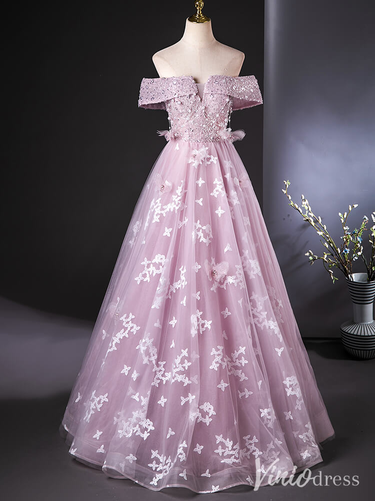Lavender Off the Shoulder Quinceanera Dresses Lace Applique Ball Gown AD1380-prom dresses 2025 -Viniodress-Pink-Custom Size-