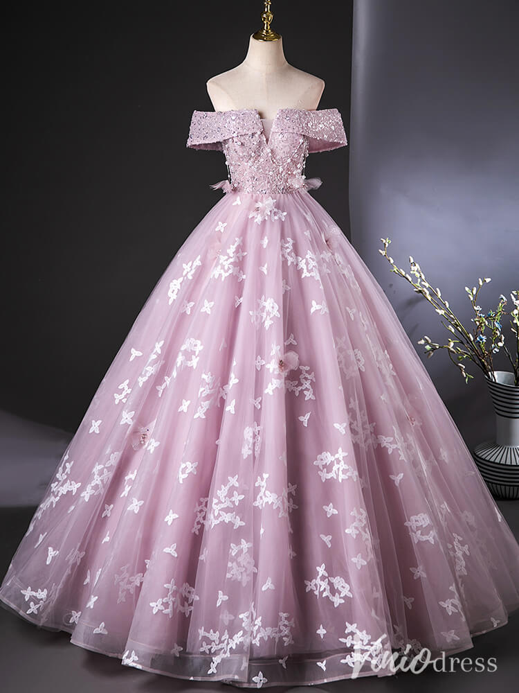 Lavender Off the Shoulder Quinceanera Dresses Lace Applique Ball Gown AD1380-prom dresses 2025 -Viniodress-Pink-Custom Size-