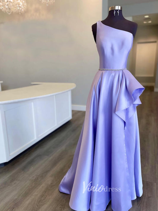 Lavender One Shoulder Prom Dresses Ruffled Evening Dress FD3037-prom dresses 2025 -Viniodress-Lavender-Custom Size-