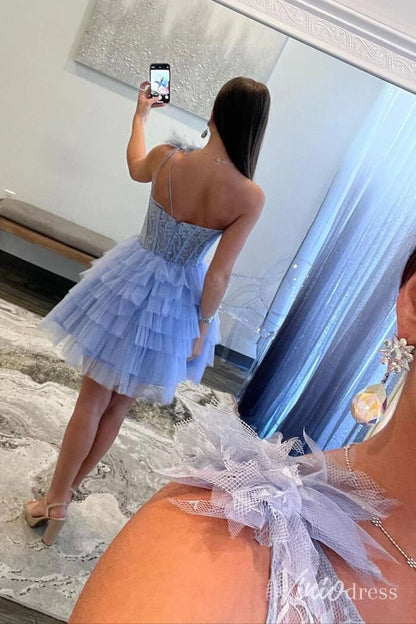 Lavender One Shoulder Ruffle Tiered Homecoming Dresses Lace Sheer Back to School Dress SD1647-Homecoming Dresses 2025 -Viniodress-Lavender-Custom Size-