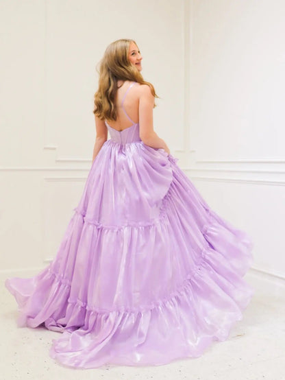 Lavender Organza Prom Dress – Sweetheart Neckline, Pleated Skirt & Spaghetti Straps (Style FD6106)-prom dresses 2025 -Viniodress-Lavender-Custom Size-