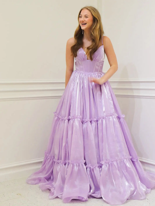 prom dresses 2025 Lavender Organza Prom Dress – Sweetheart Neckline, Pleated Skirt & Spaghetti Straps (Style FD6106)-plus size wedding dresses Viniodress-Lavender-Custom Size-