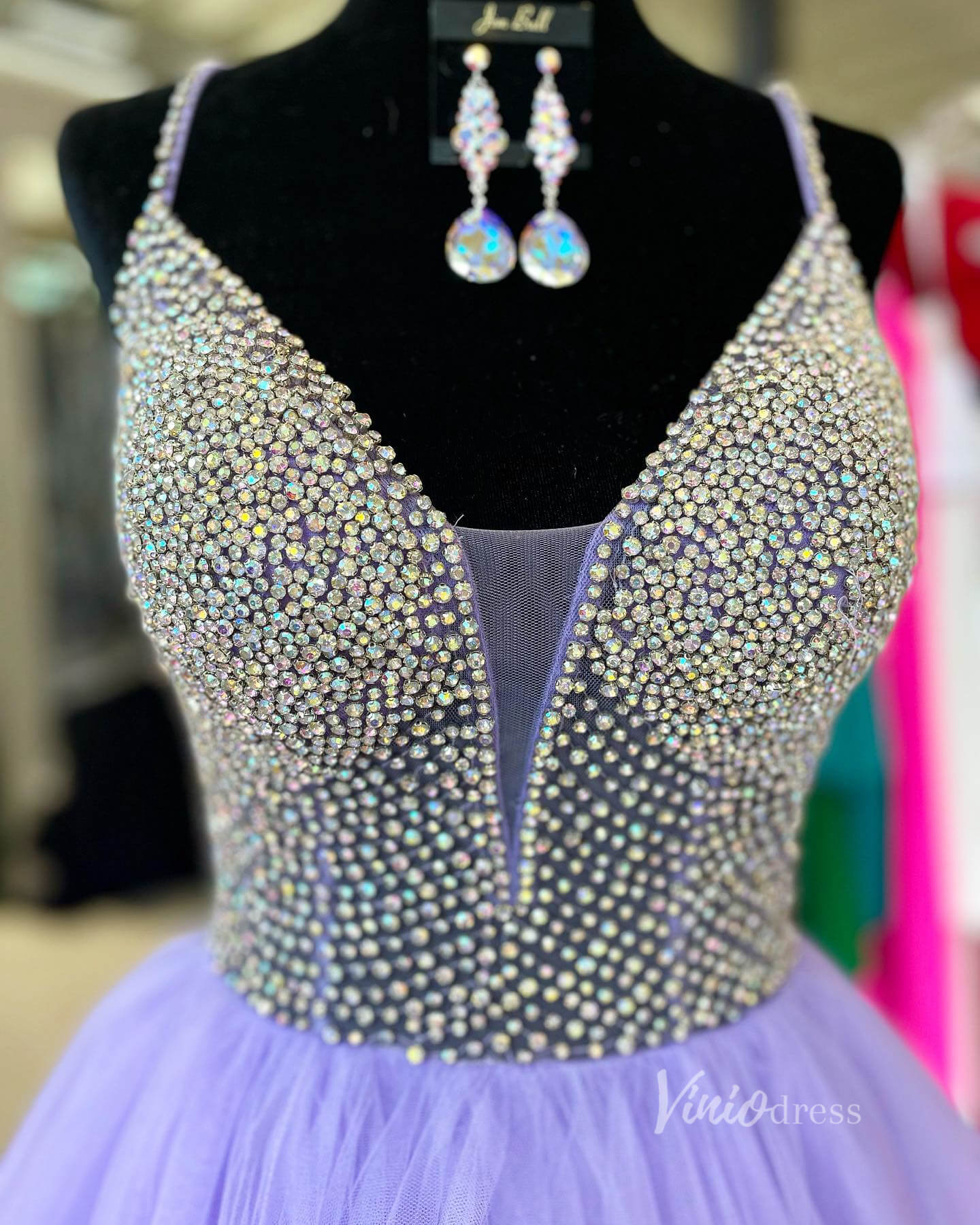 Lavender Prom Dresses 2024 Beaded Spaghetti Strap High-Low Ruffle Gowns FD3195-prom dresses-Viniodress-Viniodress