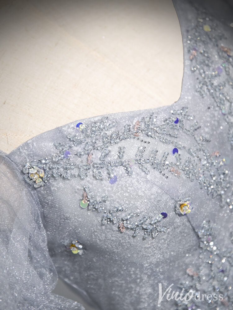 Lavender Puffed Sleeve Prom Dresses Pleated Tulle Beaded Lace Formal Dress AD1340-prom dresses 2025 -Viniodress-Lavender-Custom Size-