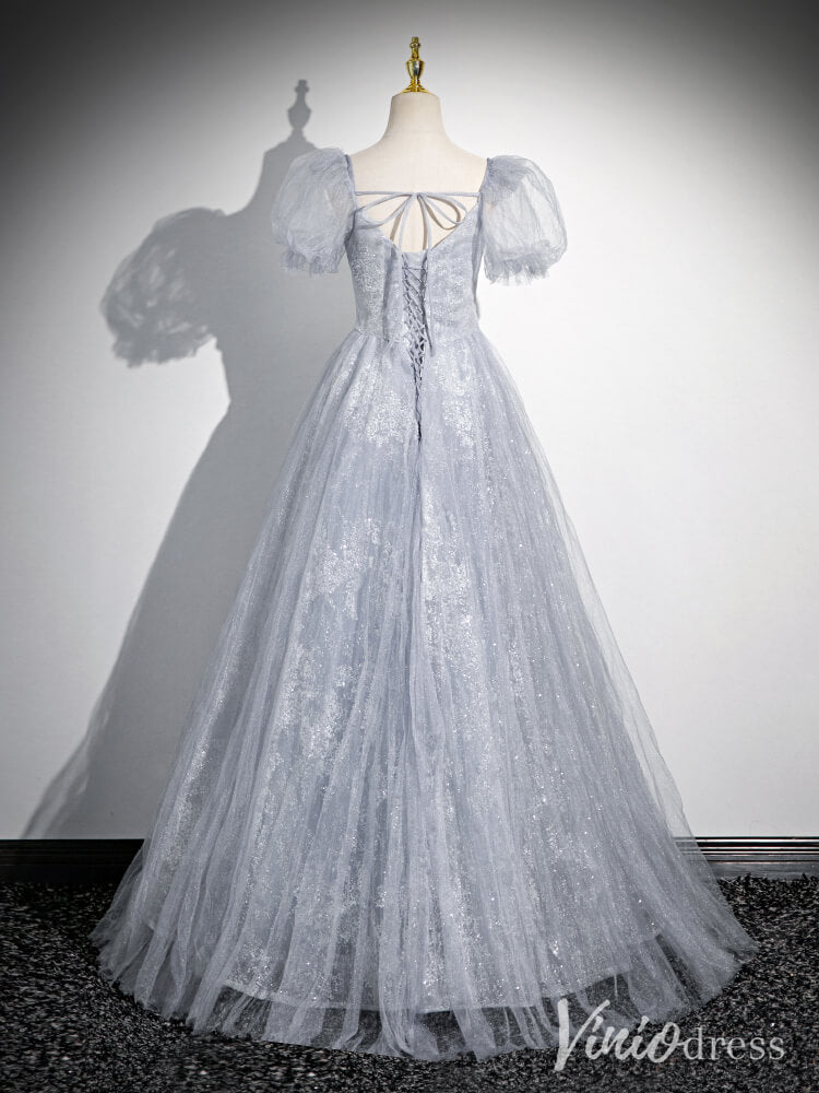 Lavender Puffed Sleeve Prom Dresses Pleated Tulle Beaded Lace Formal Dress AD1340-prom dresses 2025 -Viniodress-Lavender-Custom Size-