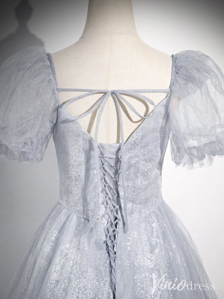 Lavender Puffed Sleeve Prom Dresses Pleated Tulle Beaded Lace Formal Dress AD1340-prom dresses 2025 -Viniodress-Lavender-Custom Size-