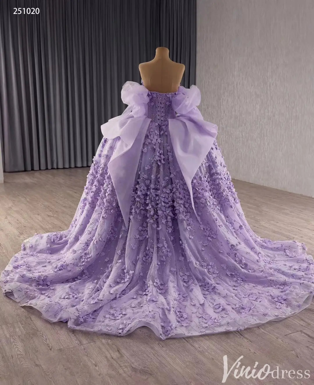 Lavender Quinceañera Dress with 3D Floral Appliqué and Beaded Corset – Style 251020-Quinceanera Dresses 2025 -Viniodress-Lavender-Custom Size-
