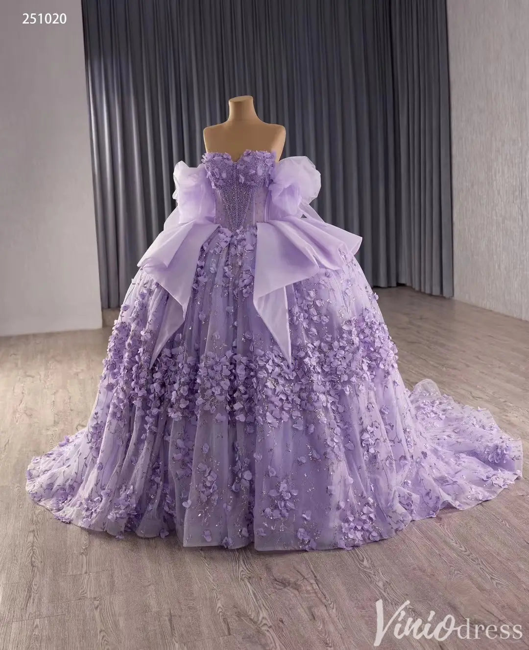 Lavender Quinceañera Dress with 3D Floral Appliqué and Beaded Corset – Style 251020-Quinceanera Dresses 2025 -Viniodress-Lavender-Custom Size-