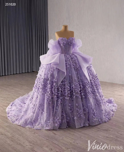 Lavender Quinceañera Dress with 3D Floral Appliqué and Beaded Corset – Style 251020-Quinceanera Dresses 2025 -Viniodress-Lavender-Custom Size-
