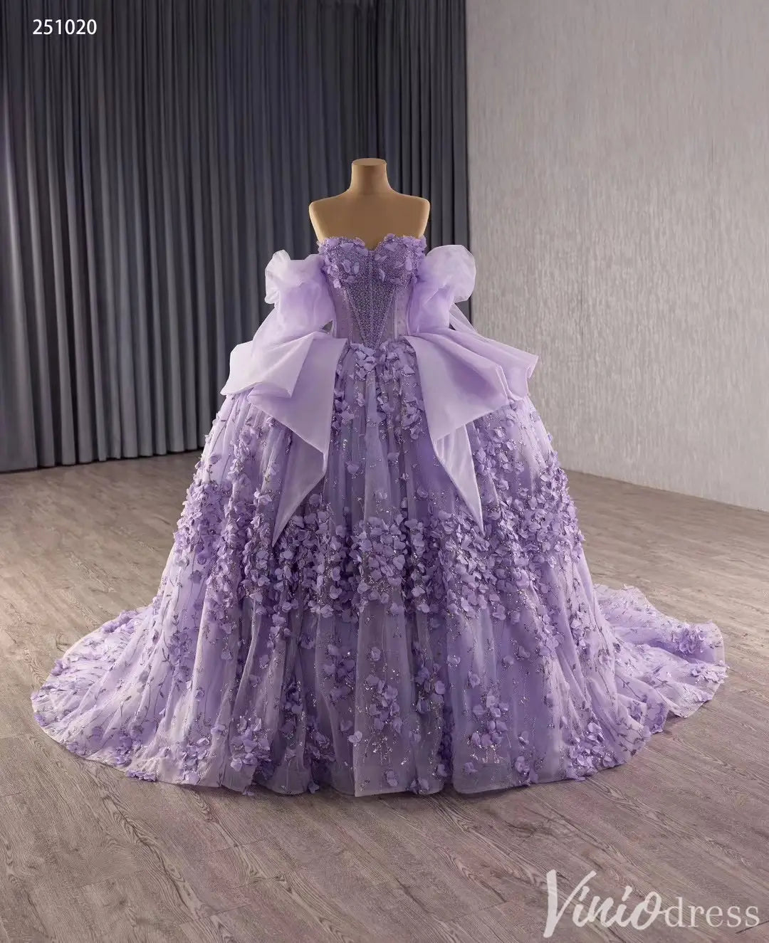 Lavender Quinceañera Dress with 3D Floral Appliqué and Beaded Corset – Style 251020-Quinceanera Dresses 2025 -Viniodress-Lavender-Custom Size-