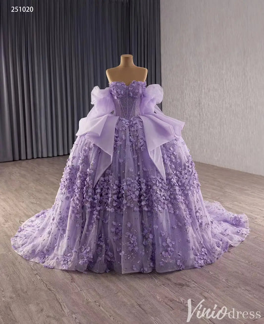 Lavender Quinceañera Dress with 3D Floral Appliqué and Beaded Corset – Style 251020-Quinceanera Dresses 2025 -Viniodress-Lavender-Custom Size-