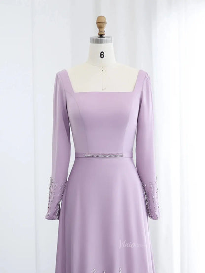 Lavender Ruffle Prom Dresses Elegant Formal Dresses Long Sleeves,Square Neck BD024-Evening Dresses 2025 -Viniodress-Lavender-US 2-