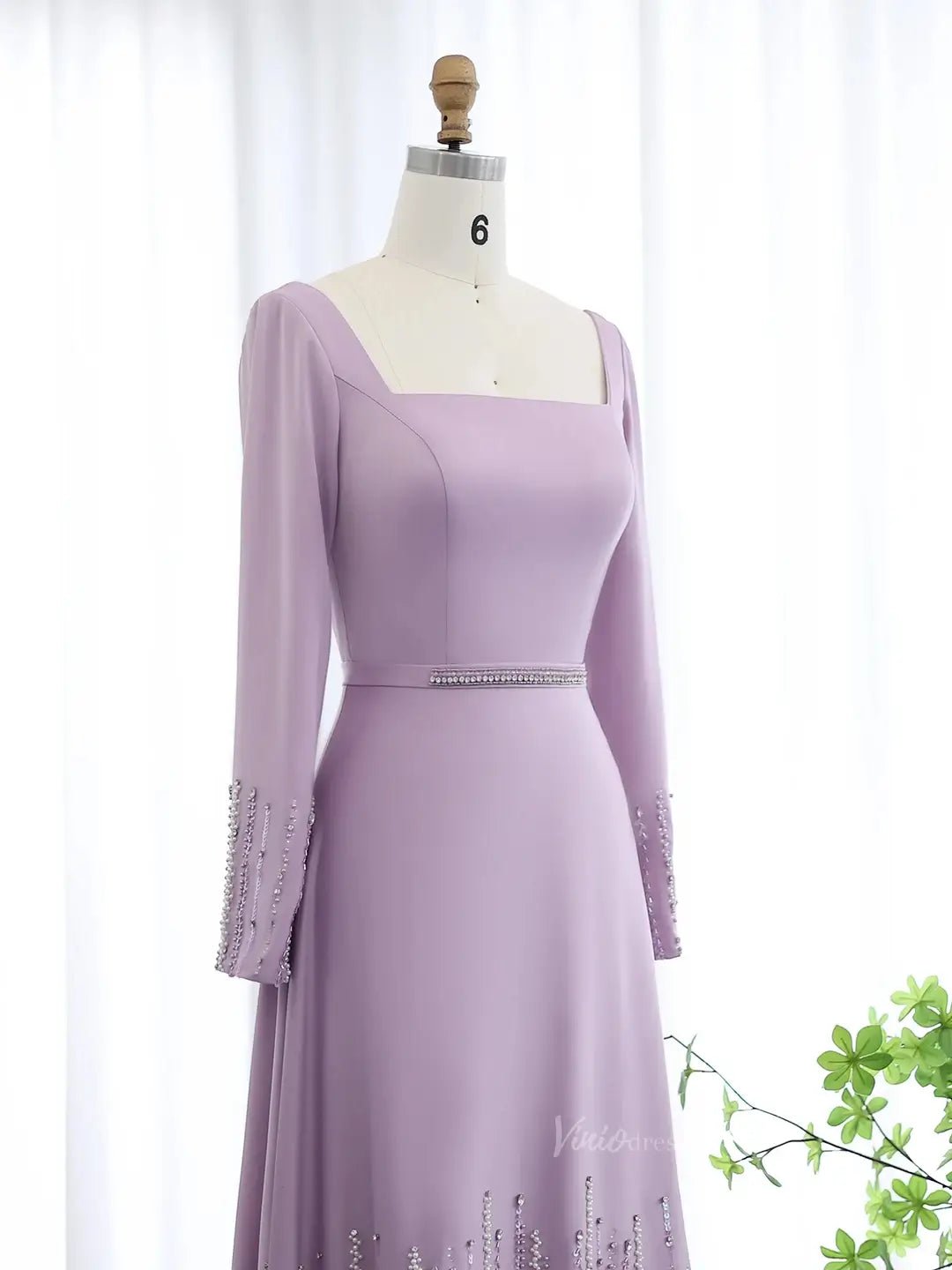 Lavender Ruffle Prom Dresses Elegant Formal Dresses Long Sleeves,Square Neck BD024-Evening Dresses 2025 -Viniodress-Lavender-US 2-