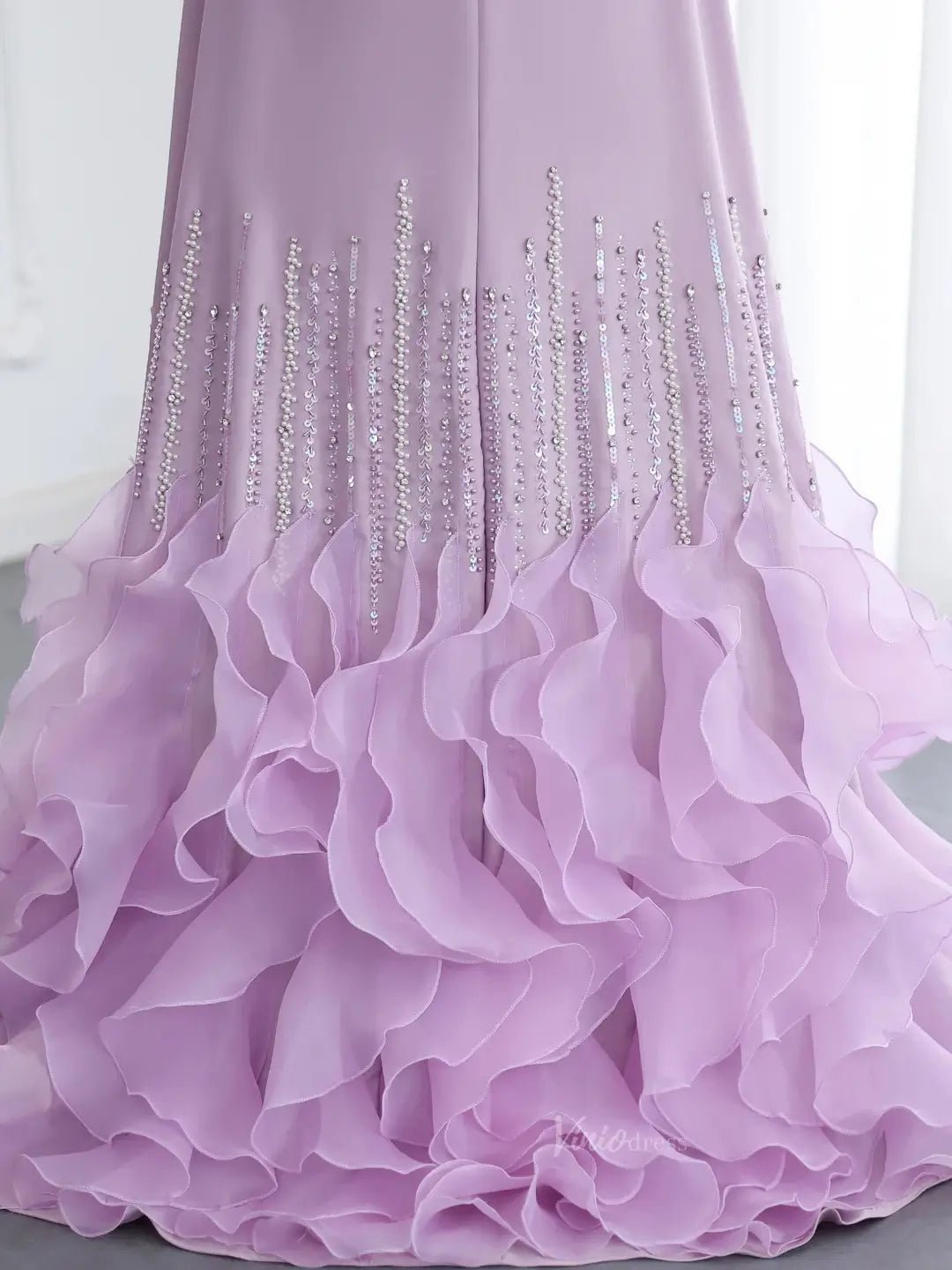Lavender Ruffle Prom Dresses Elegant Formal Dresses Long Sleeves,Square Neck BD024-Evening Dresses 2025 -Viniodress-Lavender-US 2-
