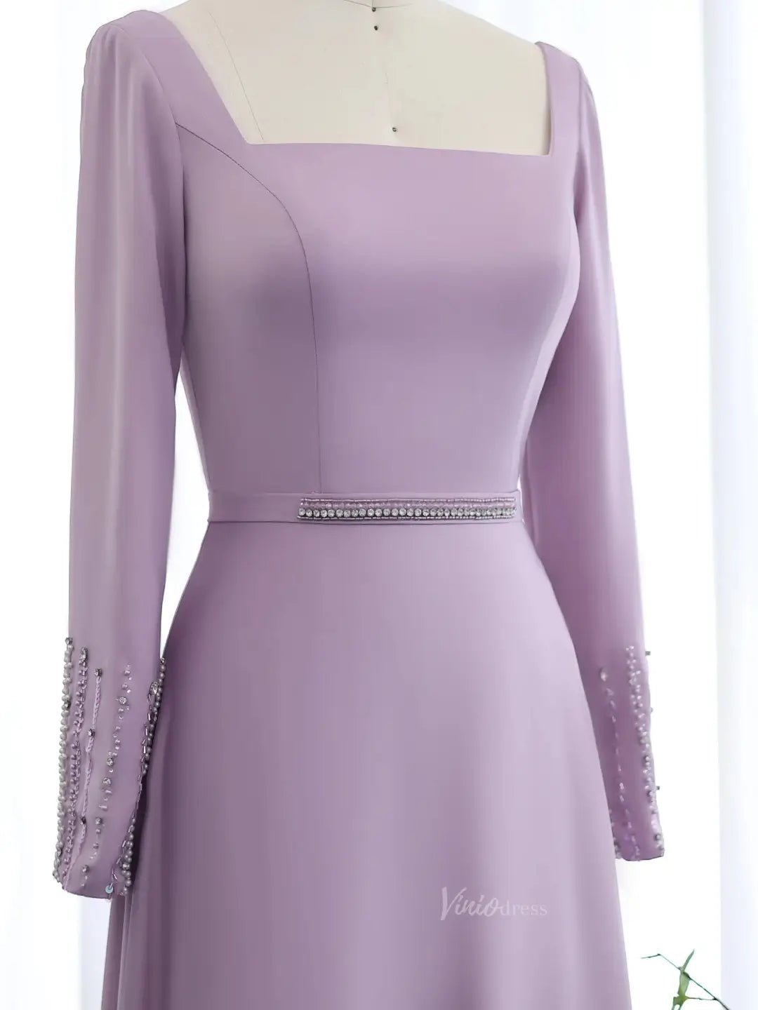 Lavender Ruffle Prom Dresses Elegant Formal Dresses Long Sleeves,Square Neck BD024-Evening Dresses 2025 -Viniodress-Lavender-US 2-
