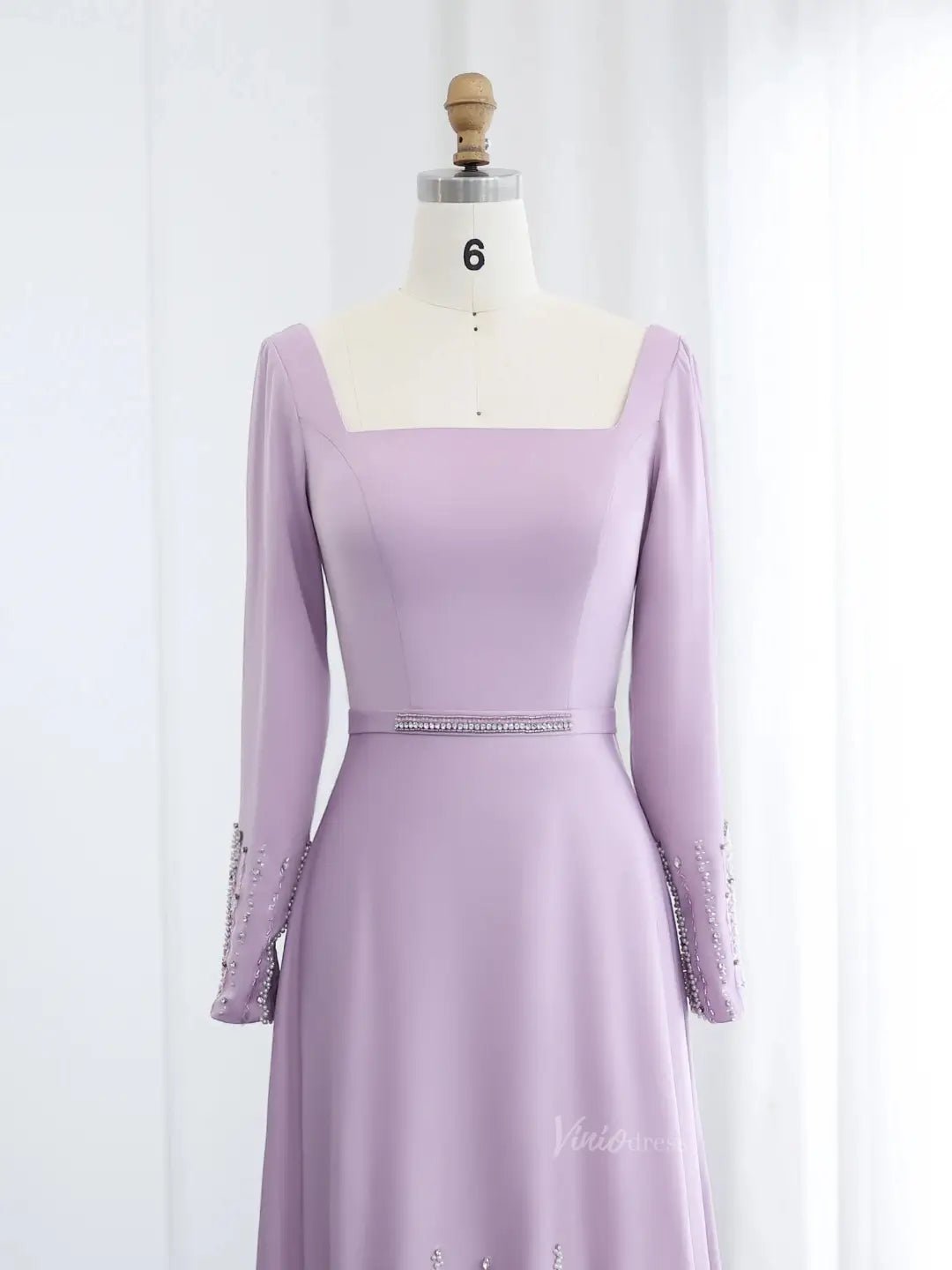 Lavender Ruffle Prom Dresses Elegant Formal Dresses Long Sleeves,Square Neck BD024-Evening Dresses 2025 -Viniodress-Lavender-US 2-