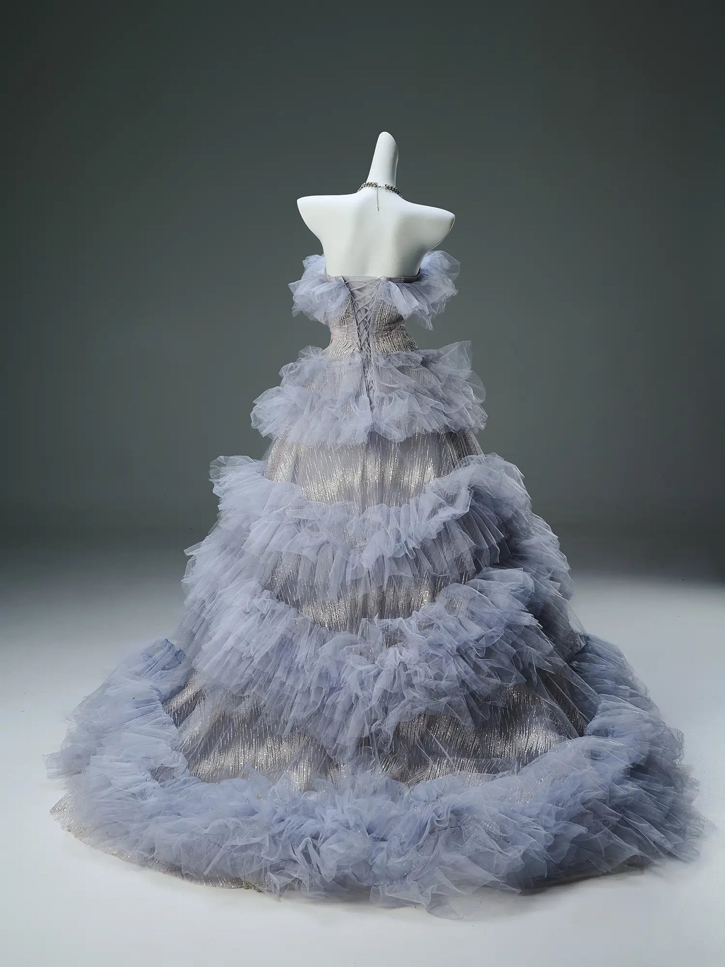 Lavender Ruffled Formal Dress Off the Shoulder Sparkly Tulle Evening Gown - CQ0131-Couture Gown 2025 -Viniodress-Lavender-Custom Size-