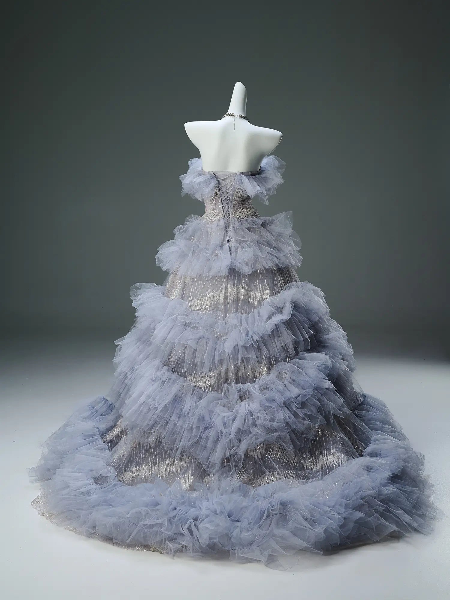 Lavender Ruffled Formal Dress Off the Shoulder Sparkly Tulle Evening Gown - CQ0131-Couture Gown 2025 -Viniodress-Lavender-Custom Size-