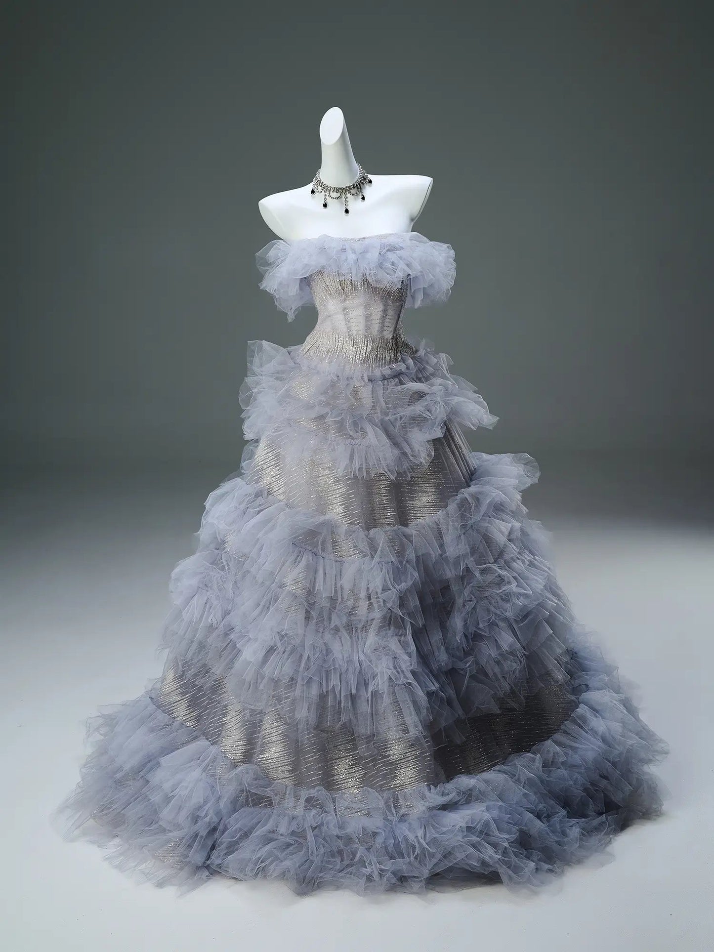 Lavender Ruffled Formal Dress Off the Shoulder Sparkly Tulle Evening Gown - CQ0131-Couture Gown 2025 -Viniodress-Lavender-Custom Size-