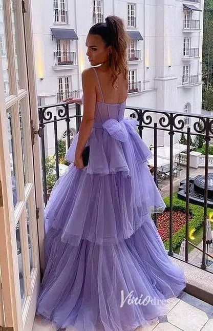 Lavender Ruffled Prom Dresses Spaghetti Strap Formal Gown FD3316-prom dresses 2025 -Viniodress-Lavender-Custom Size-
