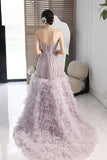 Lavender Ruffled Prom Dresses Strapless Beaded Evening Dress AD1061-prom dresses-Viniodress-Viniodress