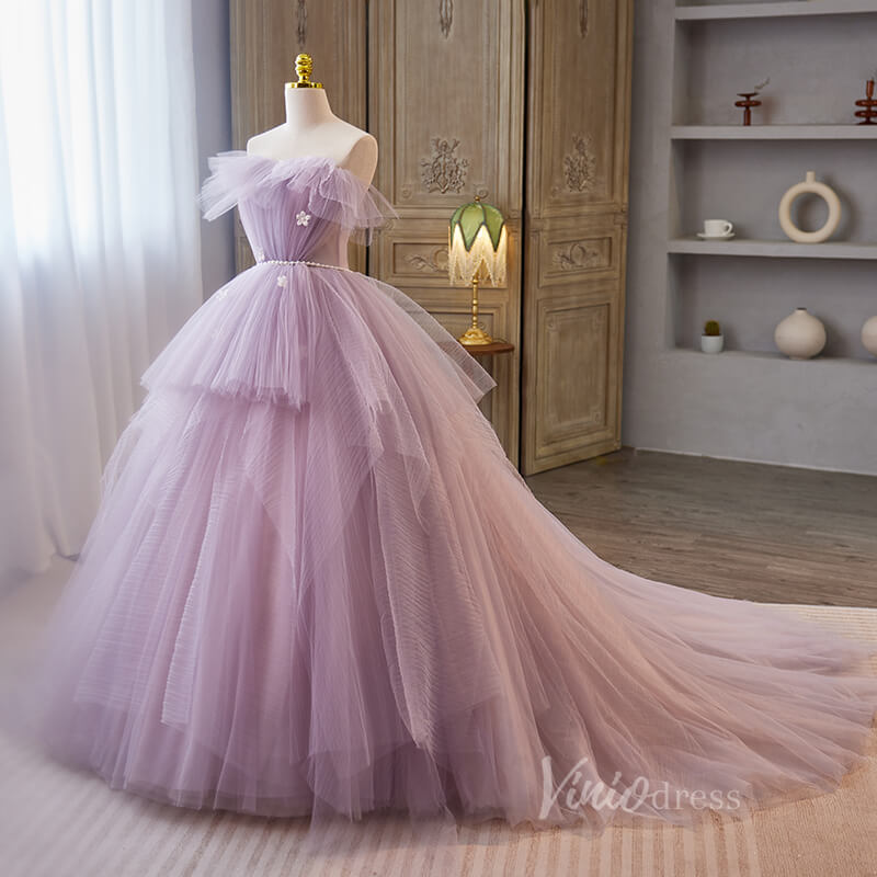 Lavender Ruffled Quinceanera Dresses Off the Shoulder Ball Gown AD1068-Quinceanera Dresses 2025 -Viniodress-Lavender-Custom Size-