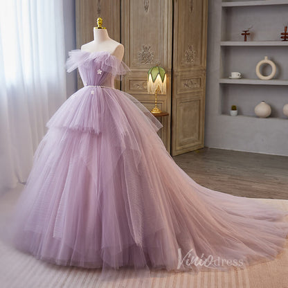Lavender Ruffled Quinceanera Dresses Off the Shoulder Ball Gown AD1068-Quinceanera Dresses 2025 -Viniodress-Lavender-Custom Size-