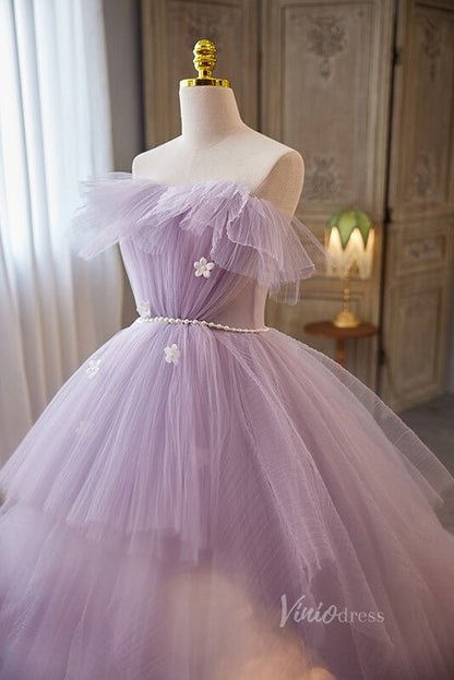 Lavender Ruffled Quinceanera Dresses Off the Shoulder Ball Gown AD1068-Quinceanera Dresses 2025 -Viniodress-Lavender-Custom Size-