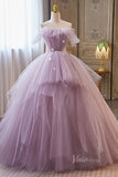 Lavender Ruffled Quinceanera Dresses Off the Shoulder Ball Gown AD1068