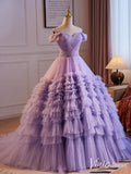 Lavender Ruffled Tiered Prom Dresses Off the Shoulder Quinceanera Dress 90067-prom dresses-Viniodress-Viniodress